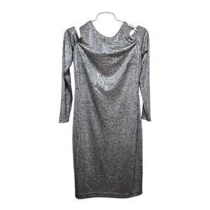 Calvin Klein Metallic Cold Shoulder Sheath Dress Silver Size 8